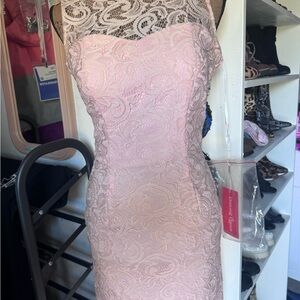 Dancing Queen Lace Midi Dress in Pink and Cream